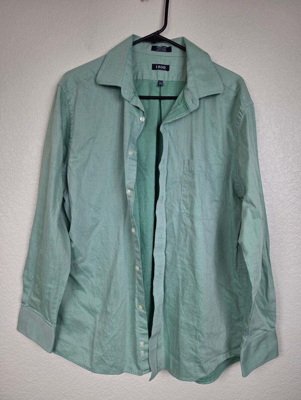 IZOD Cool-FX Slim Fit Men's Button-Up Shirt 16.5/32-33 Green 100% Cotton